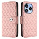 For Oukitel C50 Rhombic Texture Flip Leather Phone Case with Lanyard(Coral Pink) - 2