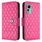 For Ulefone Note 14 Rhombic Texture Flip Leather Phone Case with Lanyard(Rose Red) - 2