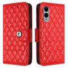 For Fujitsu Arrows We2 Plus F-51E Rhombic Texture Flip Leather Phone Case with Lanyard(Red) - 2