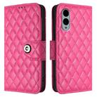 For Fujitsu Arrows We2 Plus F-51E Rhombic Texture Flip Leather Phone Case with Lanyard(Rose Red) - 2