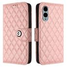 For Fujitsu Arrows We2 Plus F-51E Rhombic Texture Flip Leather Phone Case with Lanyard(Coral Pink) - 2