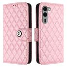 For Fujitsu Arrows We2 F-52E Rhombic Texture Flip Leather Phone Case with Lanyard(Pink) - 2