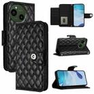 For Sharp Aquos R9 SH-51E Rhombic Texture Flip Leather Phone Case with Lanyard(Black) - 1