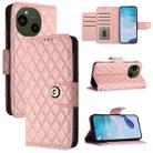 For Sharp Aquos R9 SH-51E Rhombic Texture Flip Leather Phone Case with Lanyard(Coral Pink) - 1