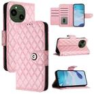 For Sharp Aquos R9 SH-51E Rhombic Texture Flip Leather Phone Case with Lanyard(Pink) - 1