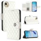 For Sharp Aquos Wish4 SH-52E Rhombic Texture Flip Leather Phone Case with Lanyard(White) - 1