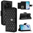 For Sharp Aquos R9 Pro Rhombic Texture Flip Leather Phone Case with Lanyard(Black) - 1