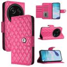 For Sharp Aquos R9 Pro Rhombic Texture Flip Leather Phone Case with Lanyard(Rose Red) - 1