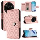 For Sharp Aquos R9 Pro Rhombic Texture Flip Leather Phone Case with Lanyard(Coral Pink) - 1