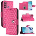 For ZTE Blade A53 Rhombic Texture Flip Leather Phone Case with Lanyard(Rose Red) - 1