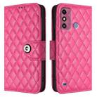 For ZTE Blade A53 Rhombic Texture Flip Leather Phone Case with Lanyard(Rose Red) - 2