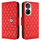 For ZTE Blade V40s Rhombic Texture Flip Leather Phone Case with Lanyard(Red) - 2