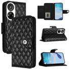 For ZTE Blade V40s Rhombic Texture Flip Leather Phone Case with Lanyard(Black) - 1