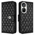 For ZTE Blade V40s Rhombic Texture Flip Leather Phone Case with Lanyard(Black) - 2