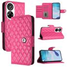 For ZTE Blade V40s Rhombic Texture Flip Leather Phone Case with Lanyard(Rose Red) - 1