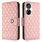 For ZTE Blade V40s Rhombic Texture Flip Leather Phone Case with Lanyard(Coral Pink) - 2