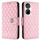 For ZTE Blade V40s Rhombic Texture Flip Leather Phone Case with Lanyard(Pink) - 2