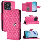 For ZTE Blade V70 Design Rhombic Texture Flip Leather Phone Case with Lanyard(Rose Red) - 1