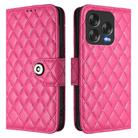 For ZTE Blade V70 Design Rhombic Texture Flip Leather Phone Case with Lanyard(Rose Red) - 2