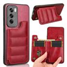 For OPPO Reno12 Pro 5G Global Cow Pattern Sewing Card Bag Phone Case(Red) - 1