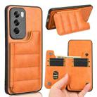 For OPPO Reno12 Pro 5G Global Cow Pattern Sewing Card Bag Phone Case(Orange) - 1