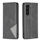 For Samsung Galaxy S25+ 5G Rhombus Texture Magnetic Leather Phone Case(Black) - 1