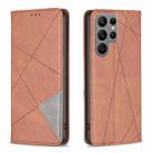 For Samsung Galaxy S25 Ultra 5G Rhombus Texture Magnetic Leather Phone Case(Brown) - 1