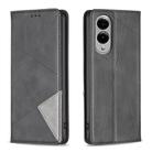 For Samsung Galaxy S25 Edge 5G Rhombus Texture Magnetic Leather Phone Case(Black) - 1