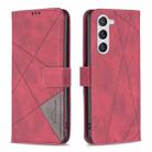 For Samsung Galaxy S25 5G Magnetic Buckle Rhombus Texture Leather Phone Case(Red) - 1