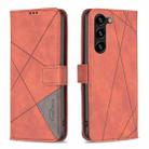 For Samsung Galaxy S25+ 5G Magnetic Buckle Rhombus Texture Leather Phone Case(Brown) - 1