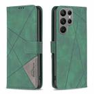 For Samsung Galaxy S25 Ultra 5G Magnetic Buckle Rhombus Texture Leather Phone Case(Green) - 1