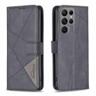 For Samsung Galaxy S25 Ultra 5G Magnetic Buckle Rhombus Texture Leather Phone Case(Black) - 1