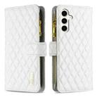 For Samsung Galaxy S24 FE 5G Diamond Lattice Zipper Wallet Leather Flip Phone Case(White) - 1