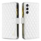 For Samsung Galaxy S25+ 5G Diamond Lattice Zipper Wallet Leather Flip Phone Case(White) - 1