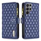 For Samsung Galaxy S25 Ultra 5G Diamond Lattice Zipper Wallet Leather Flip Phone Case(Blue) - 1