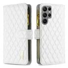 For Samsung Galaxy S25 Ultra 5G Diamond Lattice Zipper Wallet Leather Flip Phone Case(White) - 1