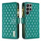 For Samsung Galaxy S25 Ultra 5G Diamond Lattice Zipper Wallet Leather Flip Phone Case(Green) - 1