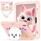 For iPad Air 11 2024 Cat Holder Silicone Hybrid PC Tablet Case with Strap(Rose Pink) - 1