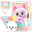 For iPad Air 11 2024 Cat Holder Silicone Hybrid PC Tablet Case with Strap(Colorful Rose Gold) - 1