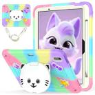 For iPad Air 11 2024 Cat Holder Silicone Hybrid PC Tablet Case with Strap(Colorful Purple) - 1