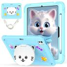 For iPad Pro 11 2024 Cat Holder Silicone Hybrid PC Tablet Case with Strap(Sky Blue) - 1