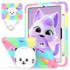 For iPad Pro 11 2024 Cat Holder Silicone Hybrid PC Tablet Case with Strap(Colorful Purple) - 1