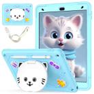 For iPad 10.2 2021 / 2020 / 2019 Cat Holder Silicone Hybrid PC Tablet Case with Strap(Sky Blue) - 1