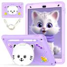 For iPad 10.2 2021 / 2020 / 2019 Cat Holder Silicone Hybrid PC Tablet Case with Strap(Purple) - 1