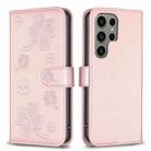 For Samsung Galaxy S25 Ultra 5G Four-leaf Embossed Leather Phone Case(Pink) - 1