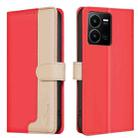 For vivo Y35 4G / Y22s Color Matching RFID Anti-theft Leather Phone Case(Red) - 1