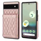 For Google Pixel 6a Splicing Rhombic Texture Card Bag Phone Case with Long Lanyard(Rose Gold) - 1