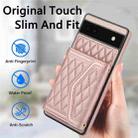 For Google Pixel 6a Splicing Rhombic Texture Card Bag Phone Case with Long Lanyard(Rose Gold) - 2
