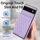 For Google Pixel 6a Splicing Rhombic Texture Card Bag Phone Case with Long Lanyard(Purple) - 2