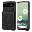 For Google Pixel 6a Splicing Rhombic Texture Card Bag Phone Case with Long Lanyard(Black) - 1